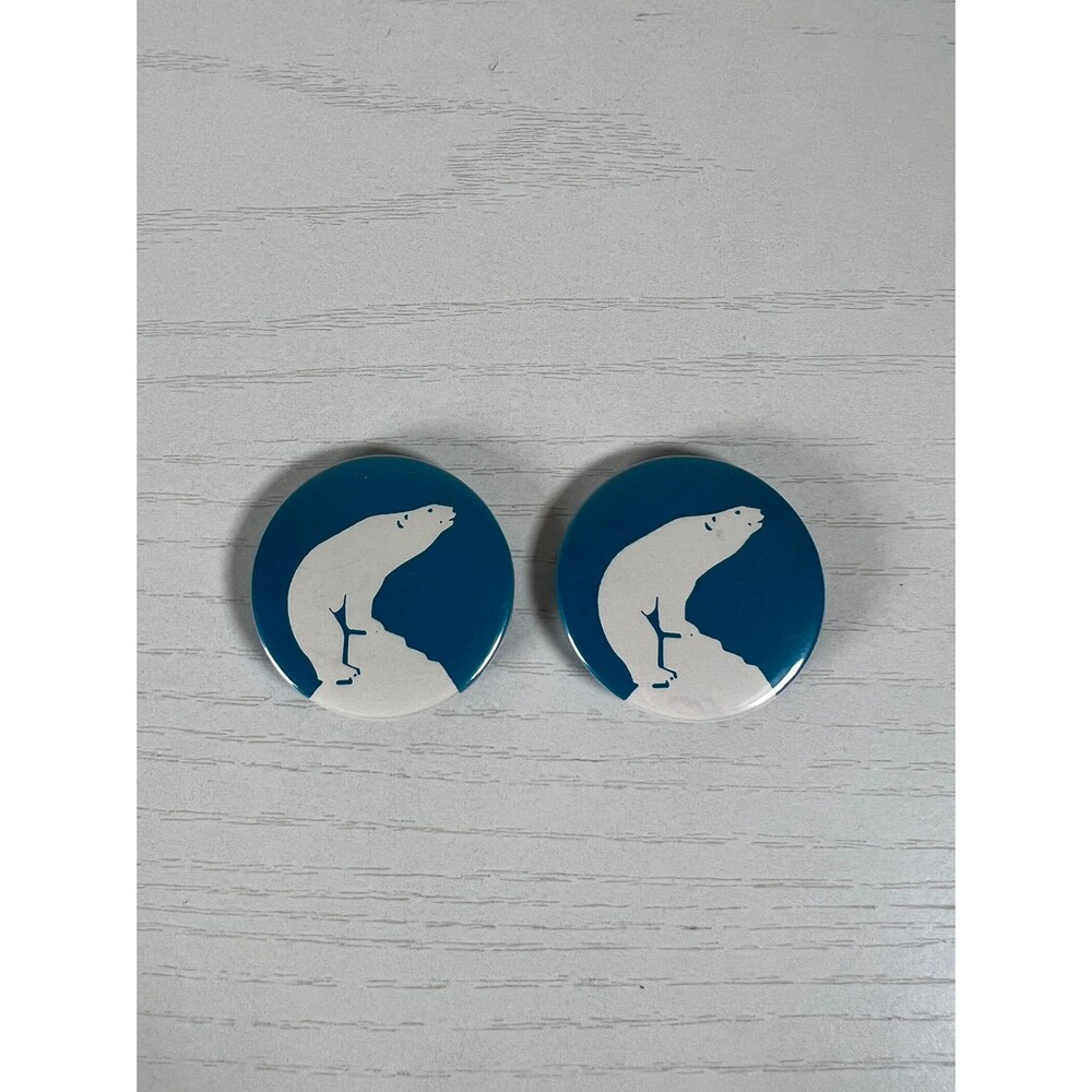 Lot of 2 Vintage 80s Polar Bear Metal Pin Back Buttons